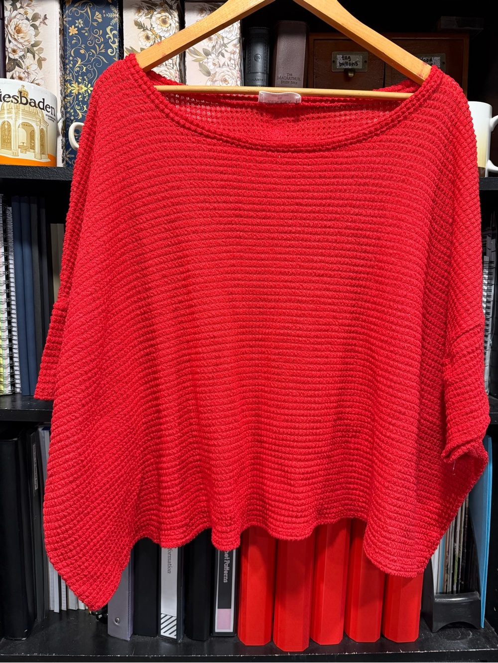 Zenana Outfitters Red Ribbed Off-the-Shoulder Sweater